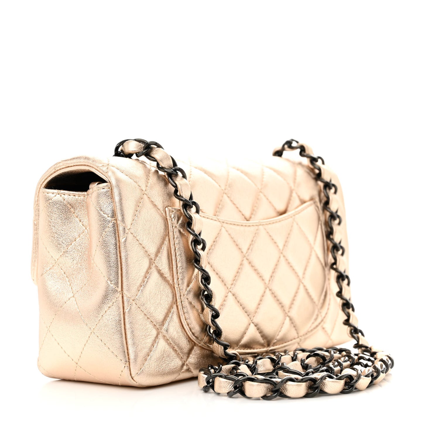 Metallic Lambskin Quilted Mini Rectangular Flap Gold Black