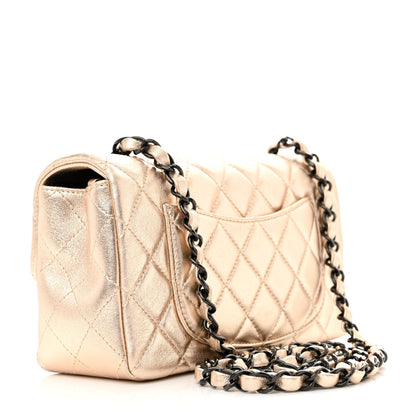 Chanel Metallic Lambskin Quilted Mini Rectangular Flap Gold Black 3 of 10