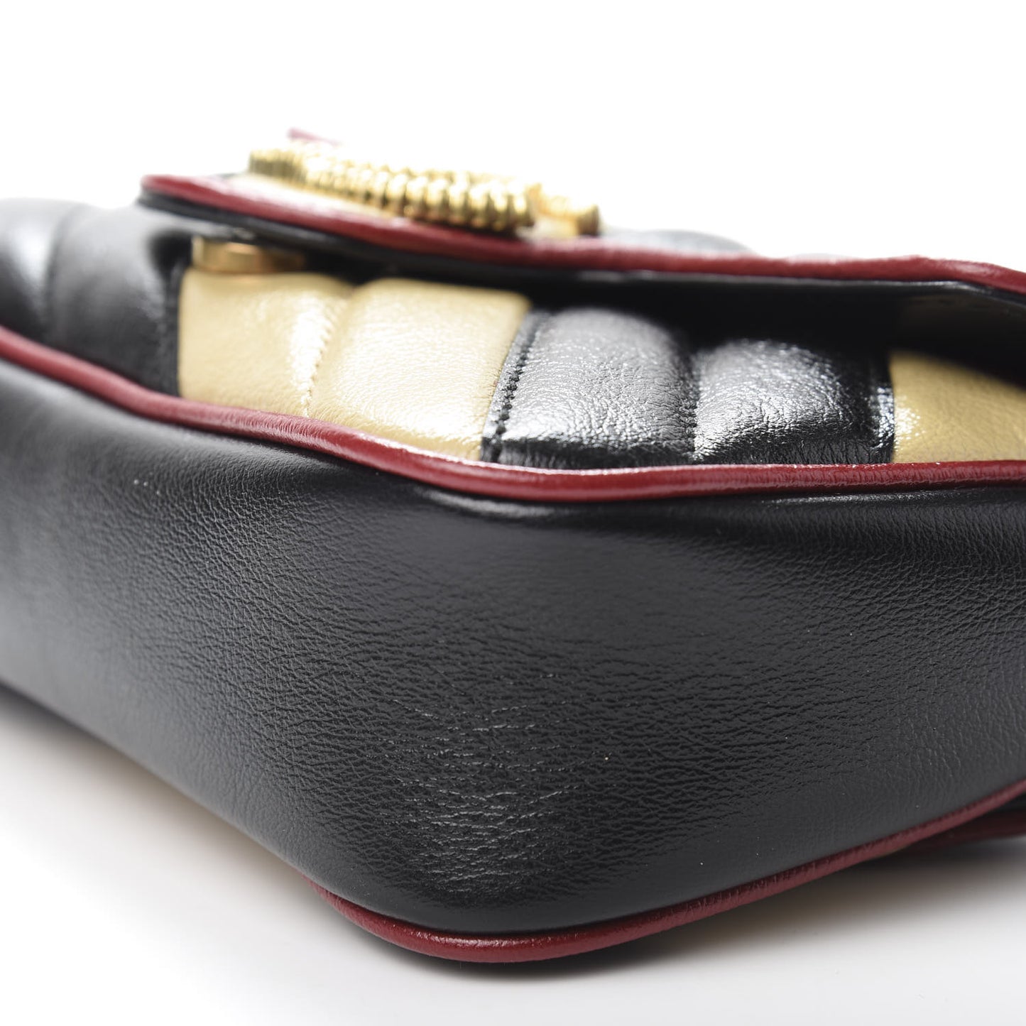 Vintage Effect Calfskin Matelasse Diagonal Striped Super Mini Torchon GG Marmont Shoulder Bag Black Beige
