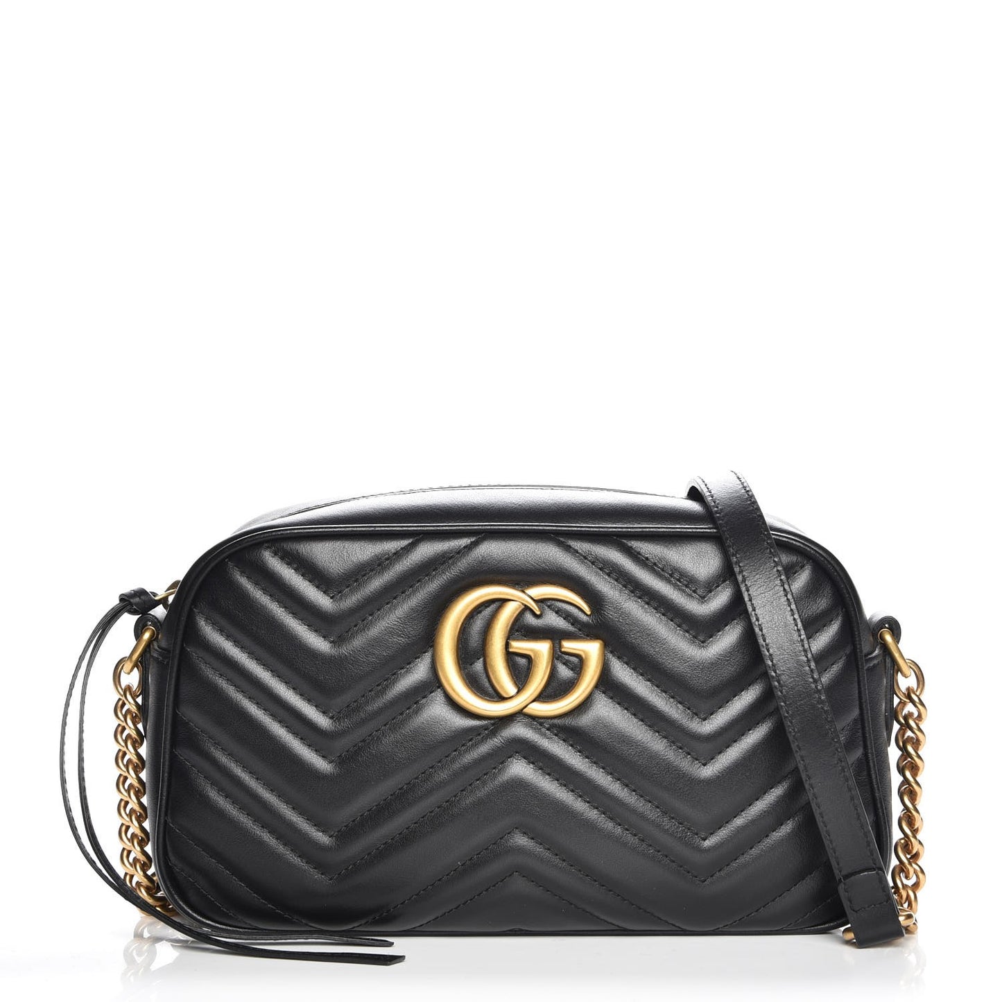 Calfskin Matelasse Small GG Marmont Chain Shoulder Bag Black