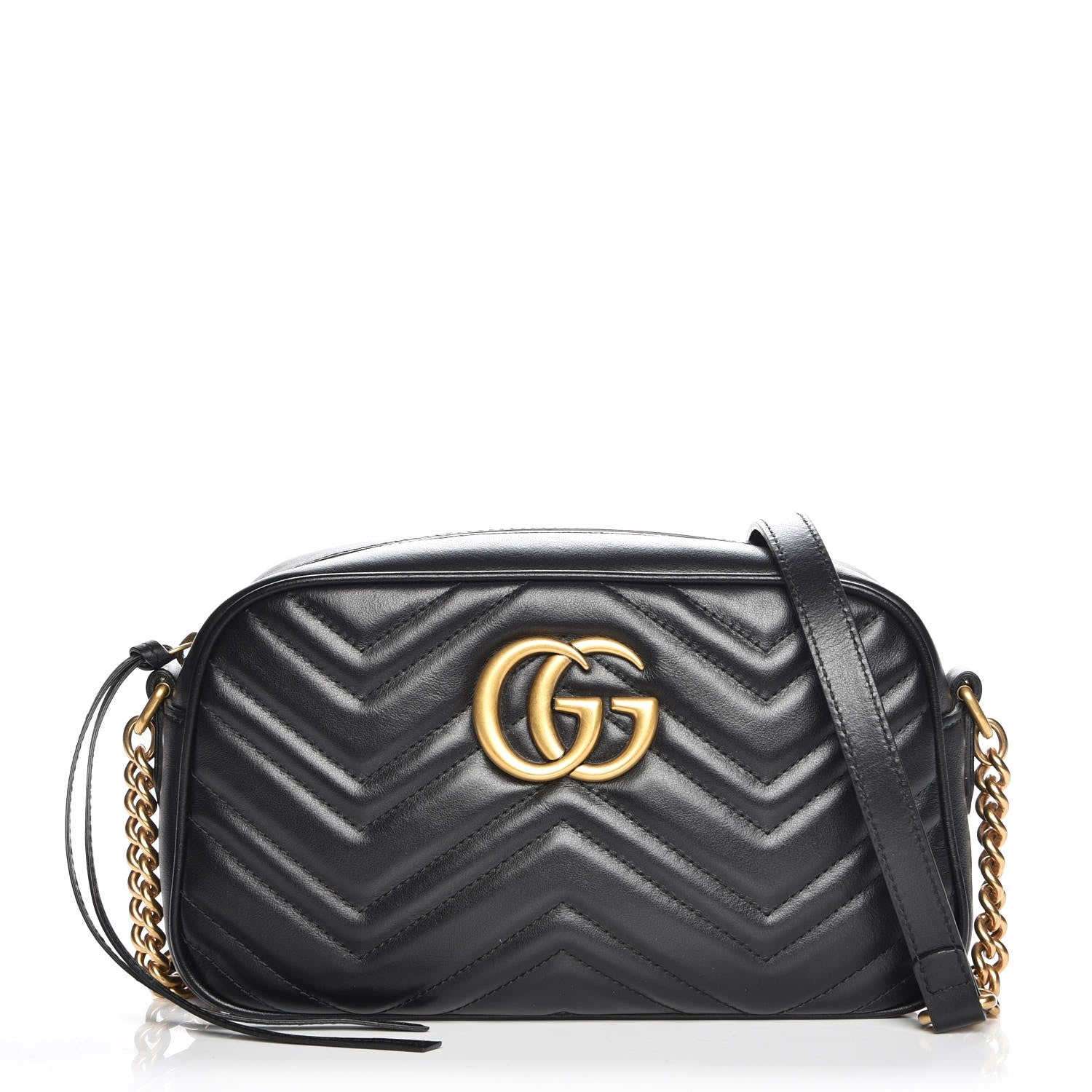 Gucci Calfskin Matelasse Small GG Marmont Chain Shoulder Bag Black 1 of 8