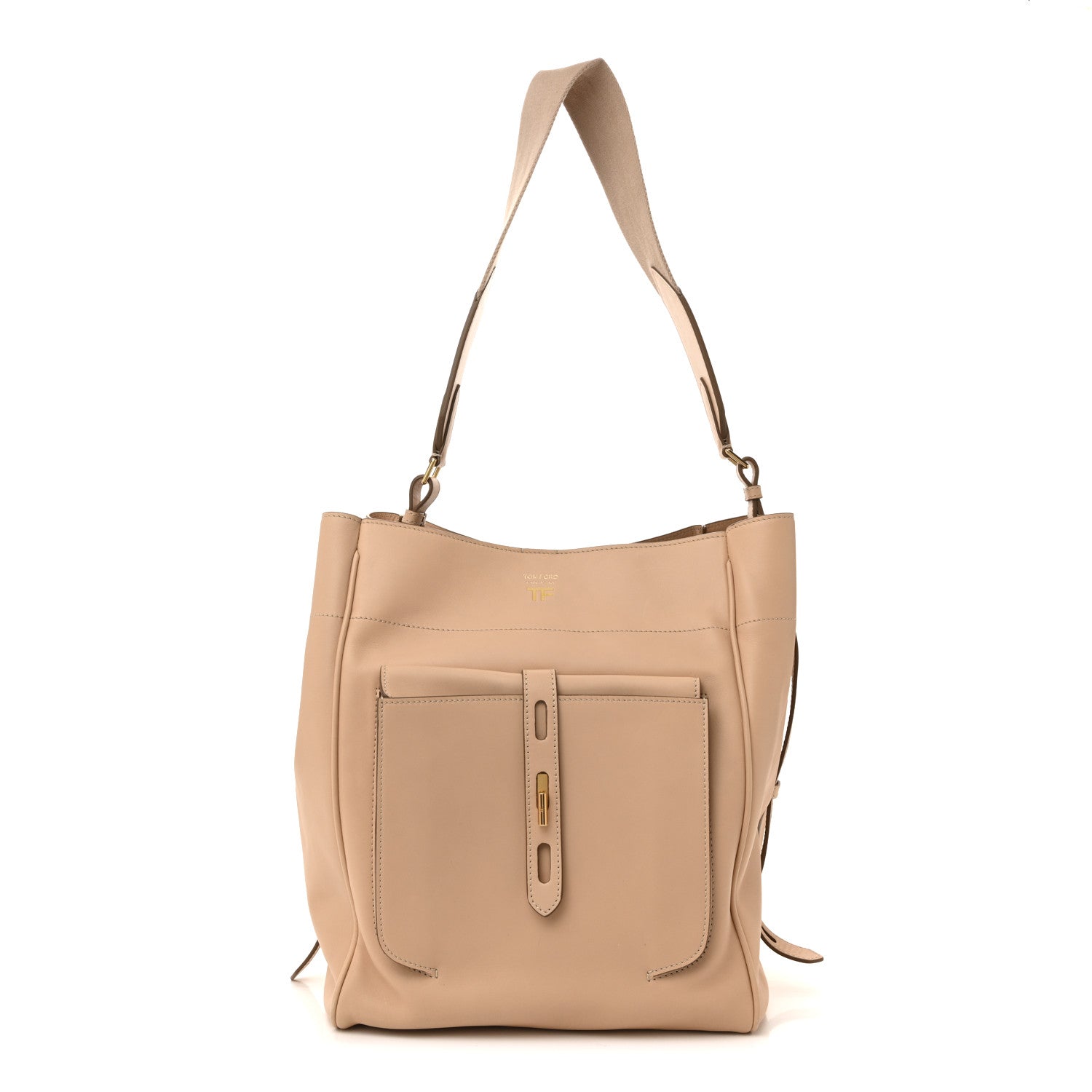 Tom Ford Calfskin Hollywood T Twist Tote Oat 1 of 11