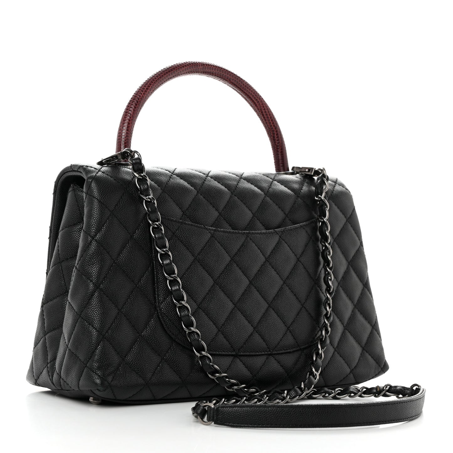 Caviar Lizard Quilted Small Coco Handle Flap Black