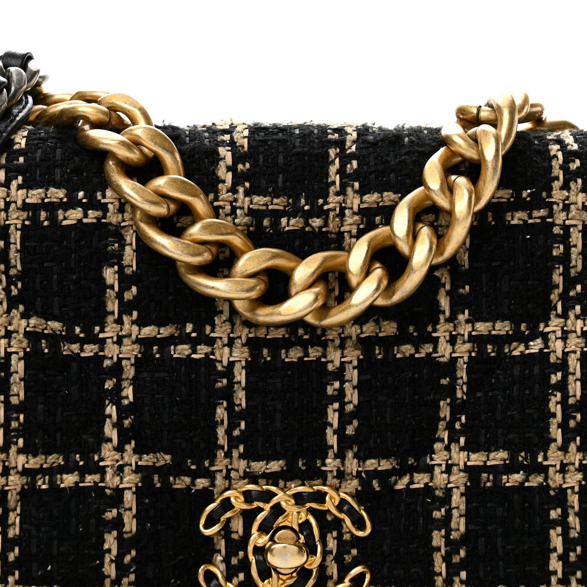 Chanel Tweed Quilted Medium Chanel 19 Flap Black Beige 8 of 13