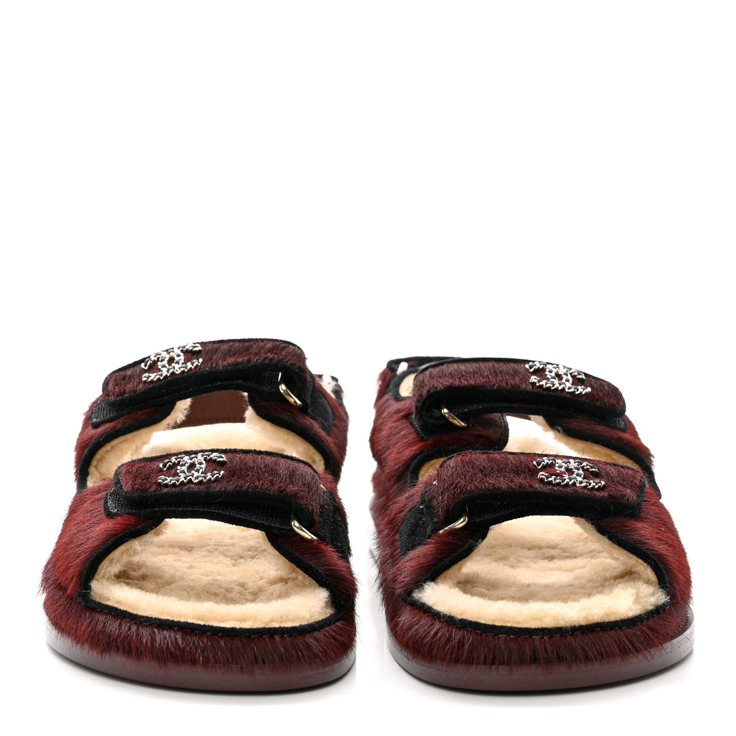 Calfskin Hair Suede Shearling Dad Sandals 36.5 Burgundy Black