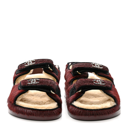 Chanel Calfskin Hair Suede Shearling Dad Sandals 36.5 Burgundy Black 2 of 11