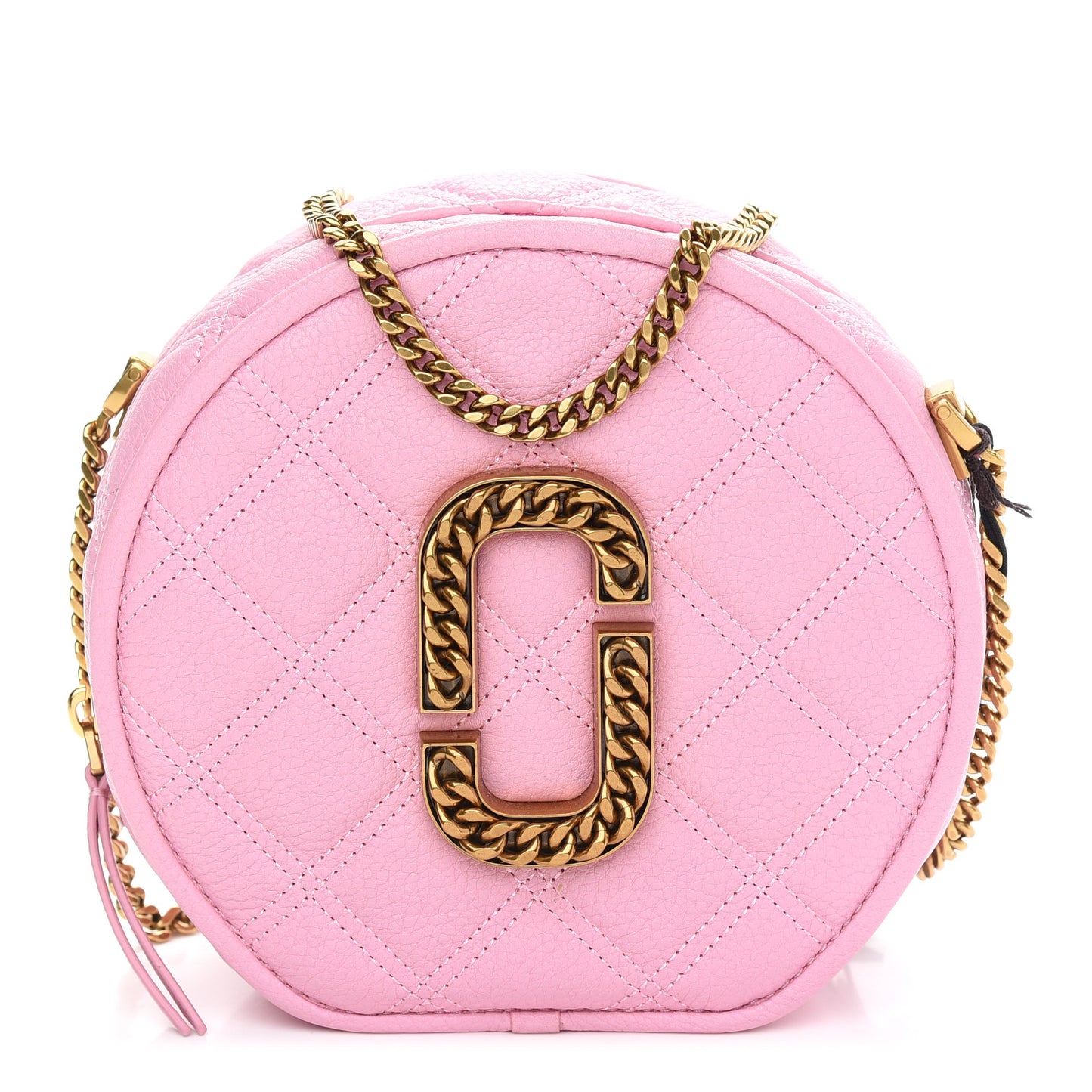 Grained Calfskin Quilted The Status Round Crossbody Pink