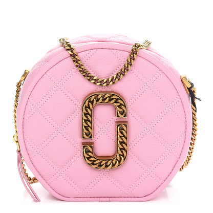 Marc Jacobs Grained Calfskin Quilted The Status Round Crossbody Pink 1 of 9