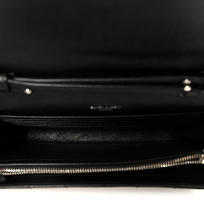 Saint Laurent Grain De Poudre Matelasse Chevron Monogram Chain Wallet Black 5 of 9