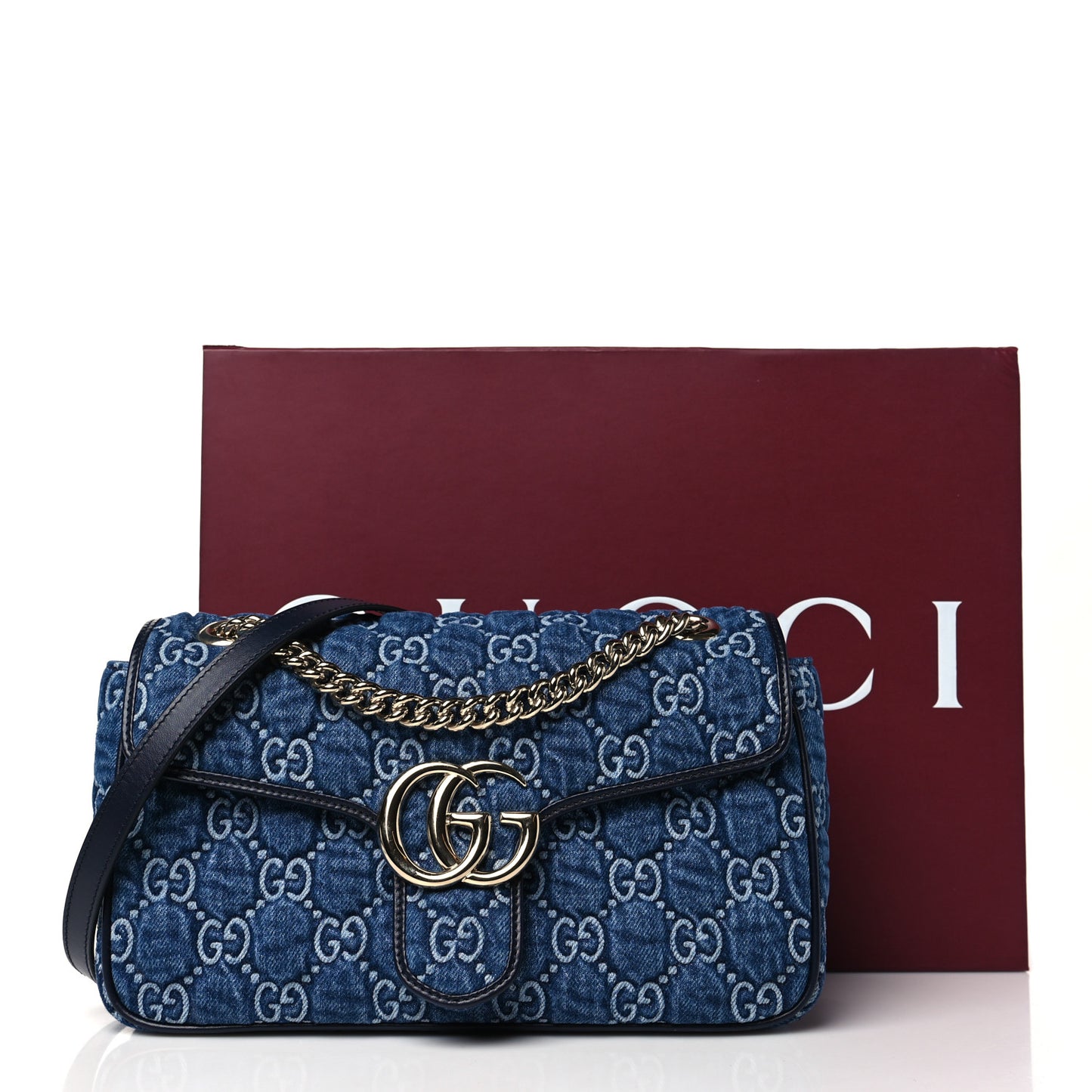 Denim Matelasse Small GG Marmont Shoulder Bag Blue