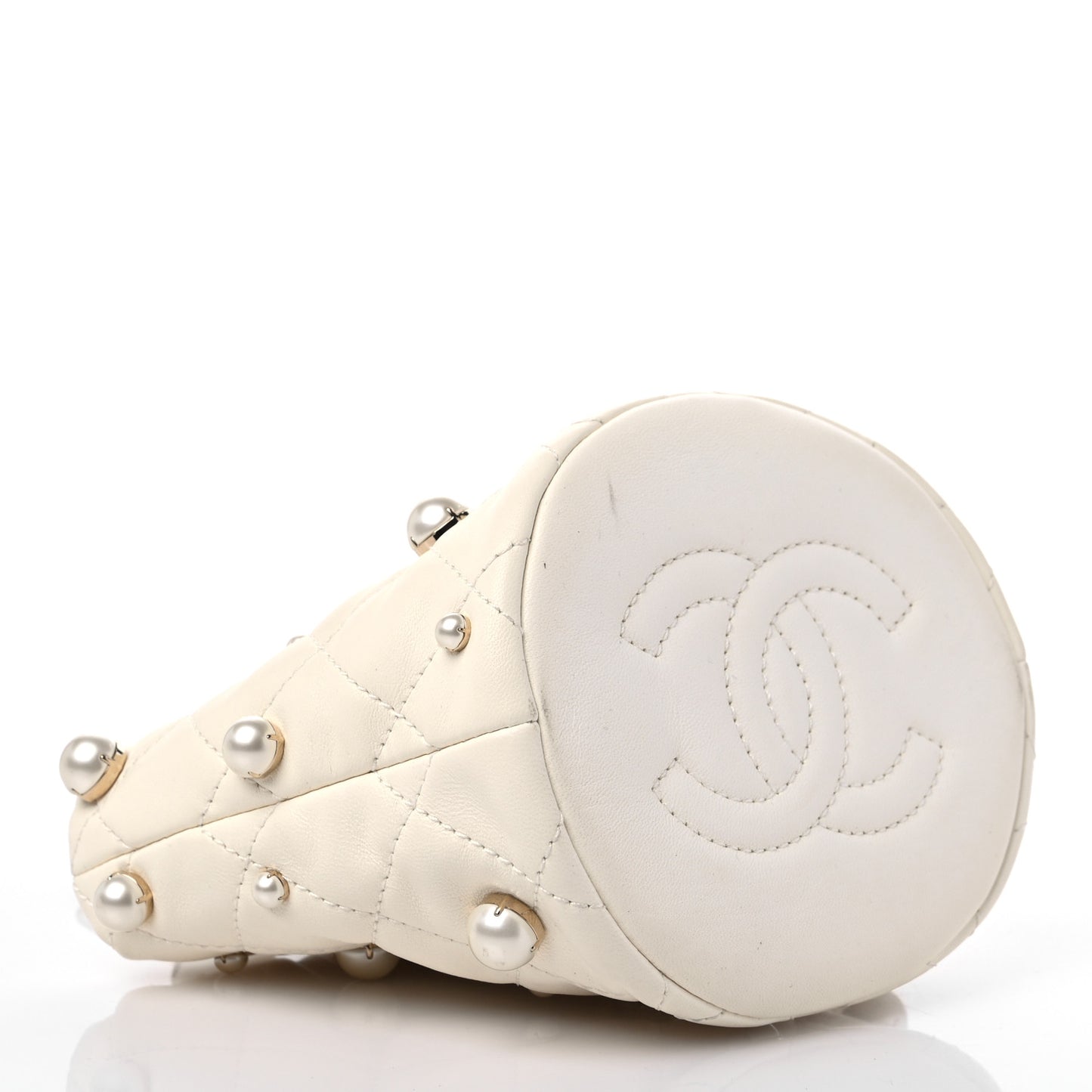 Lambskin Quilted Pearl Mini About Pearls Drawstring Bag White