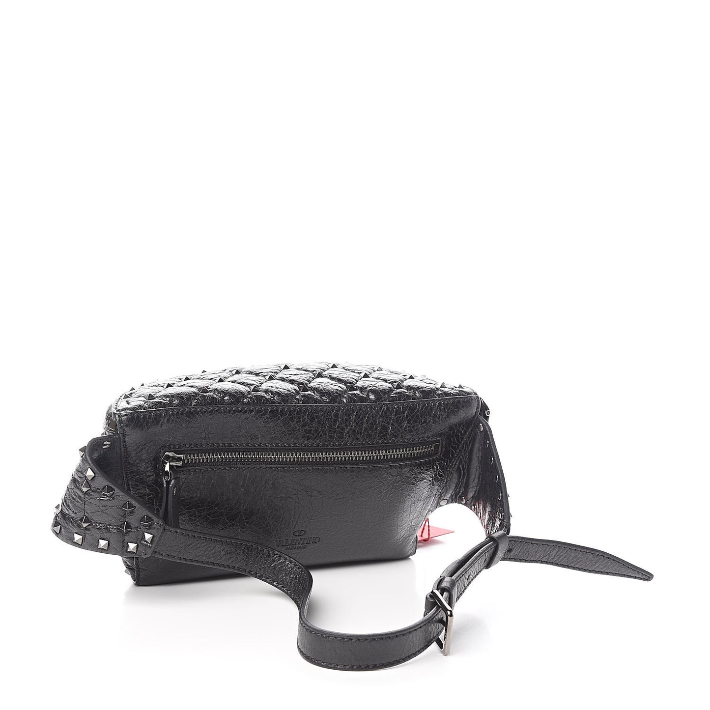 Craquele Nappa Rockstud Spike Belt Bag 85 Black