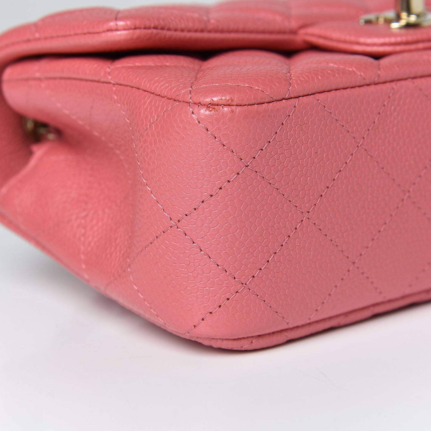 Iridescent Caviar Quilted Mini Rectangular Flap Dark Pink