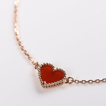 Van Cleef & Arpels 18K Rose Gold Carnelian Sweet Alhambra Heart Bracelet 4 of 8