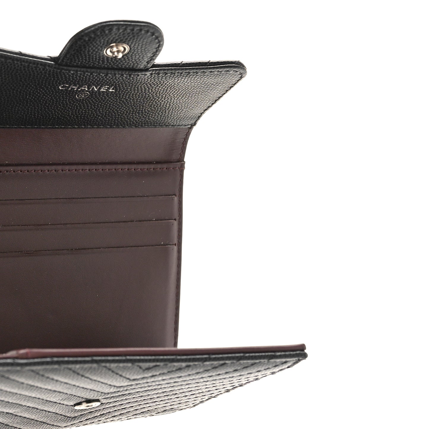 Caviar Chevron Quilted Compact Flap Wallet Black