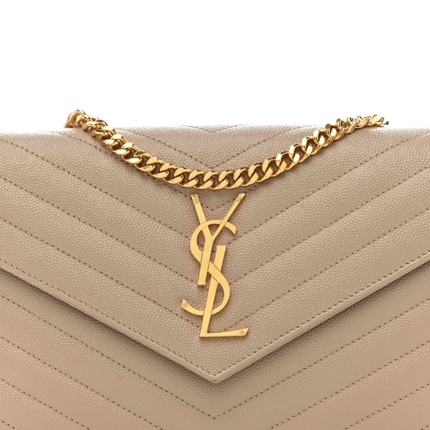 Grain De Poudre Matelasse Chevron Monogram Chain Wallet Dark Beige