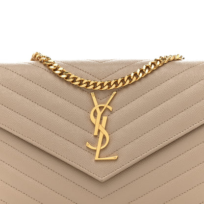 Saint Laurent Grain De Poudre Matelasse Chevron Monogram Chain Wallet Dark Beige 8 of 14