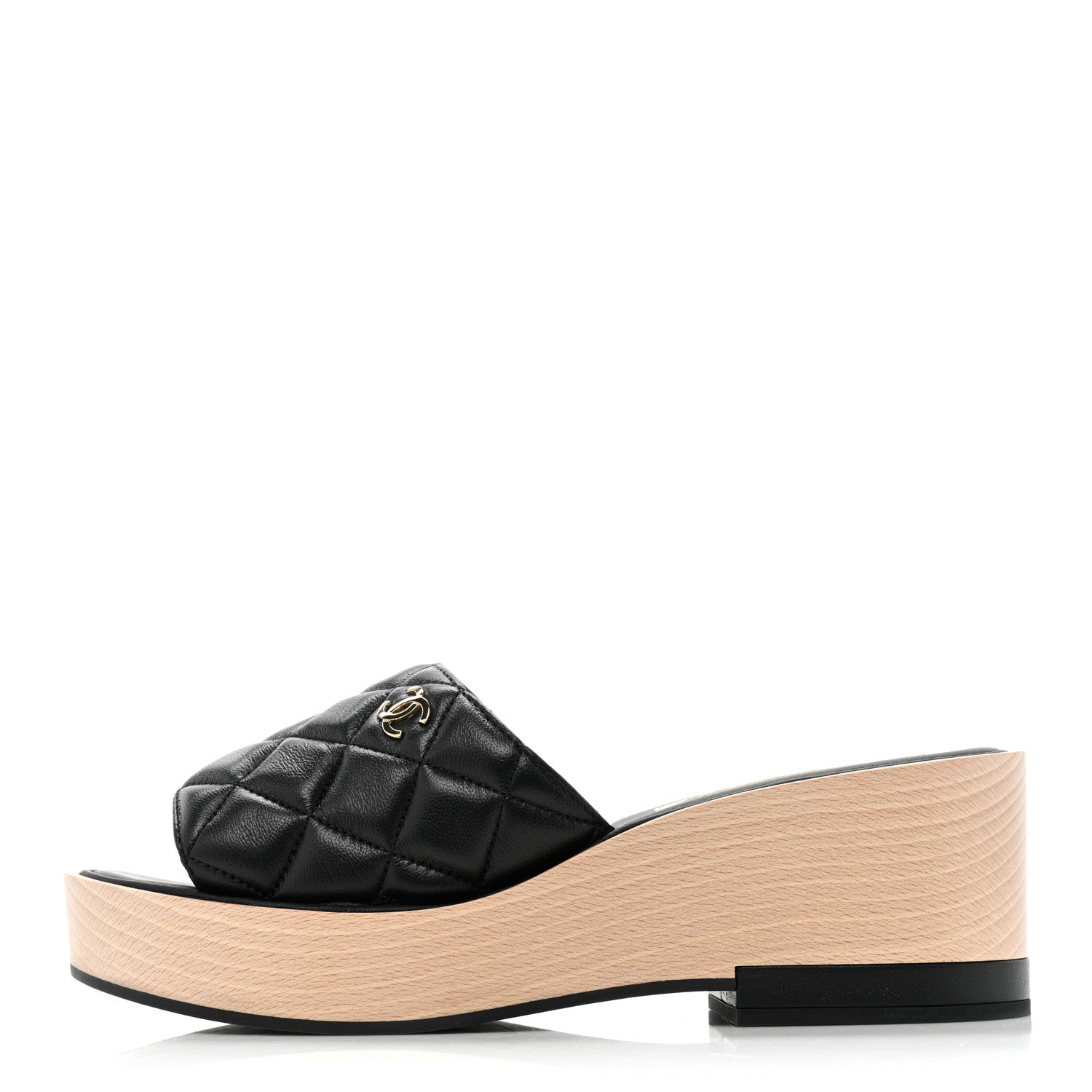 Chanel Lambskin Quilted CC Wedge Sandals 40 Black 1 of 8