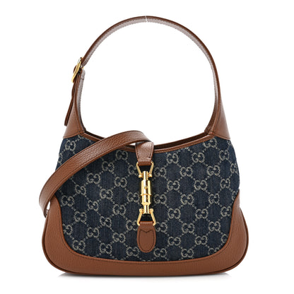 Gucci New Denim GG Monogram Calfskin Small Jackie 1961 Hobo Blue Tea Cuir 1 of 9