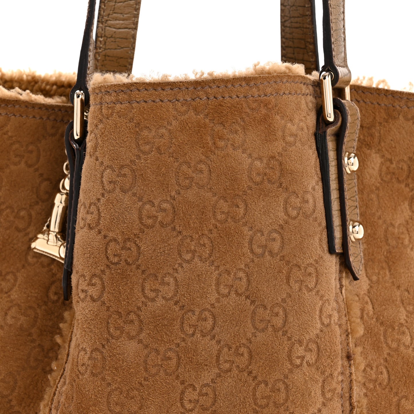 Suede Shearling Guccissima Large Jolicoeur Tote Tan