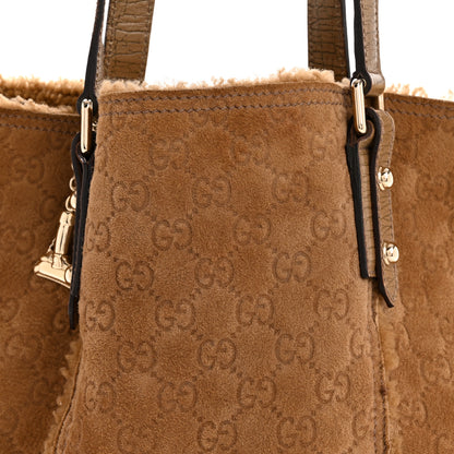 Gucci Suede Shearling Guccissima Large Jolicoeur Tote Tan 9 of 14