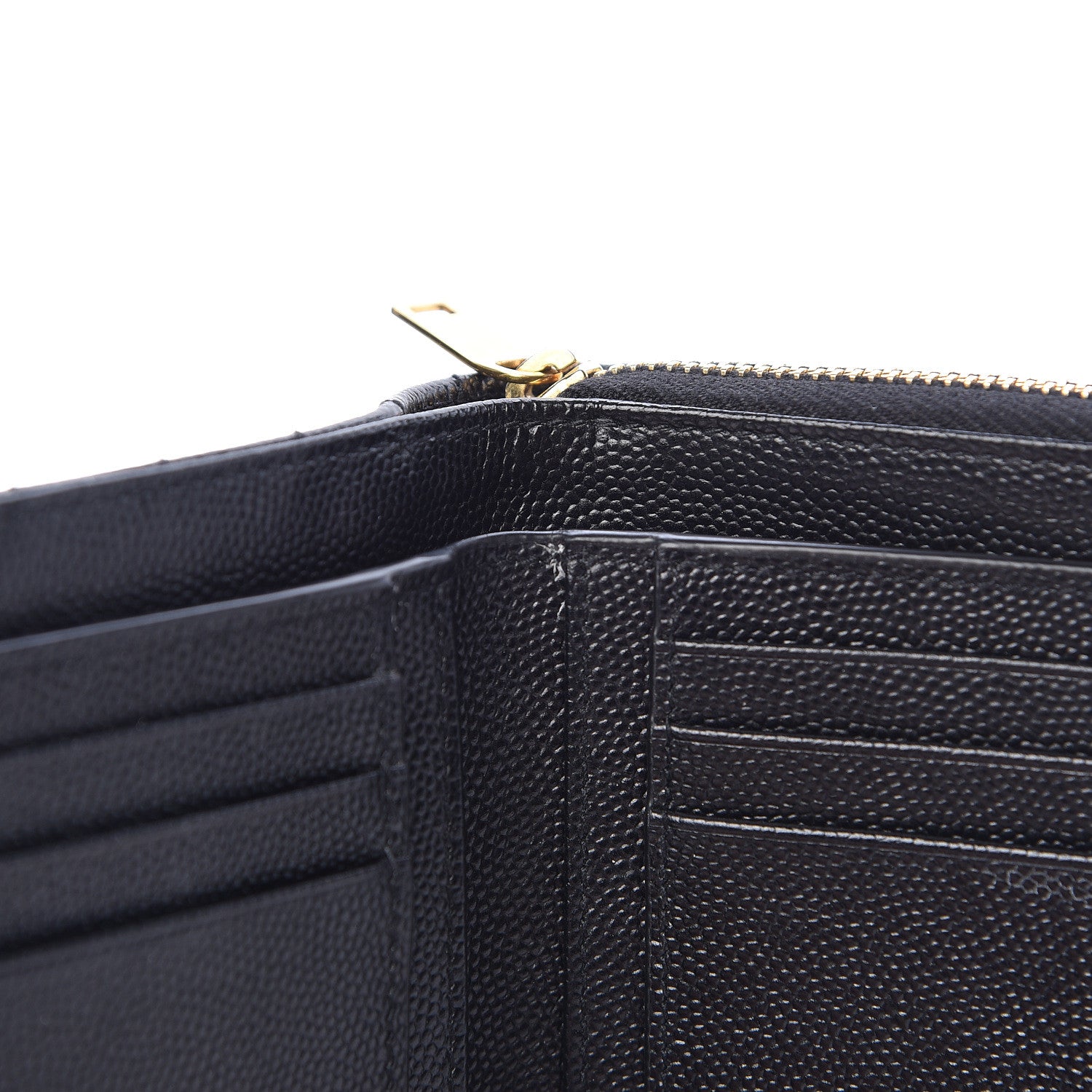 Saint Laurent Grain De Poudre Matelasse Chevron Monogram Compact Zip Around Wallet Black 10 of 11