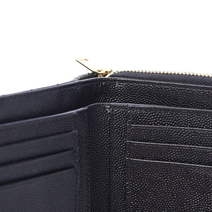 Saint Laurent Grain De Poudre Matelasse Chevron Monogram Compact Zip Around Wallet Black 10 of 11