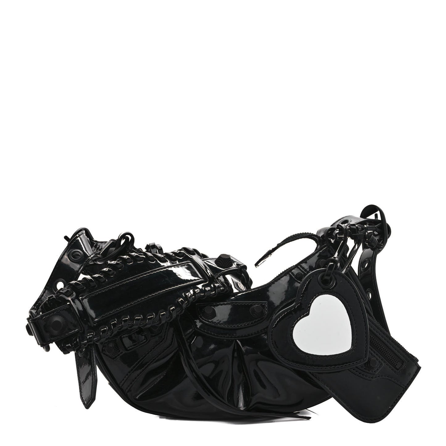 Patent Faux Leather Le Cagole Shoulder Bag XS Black