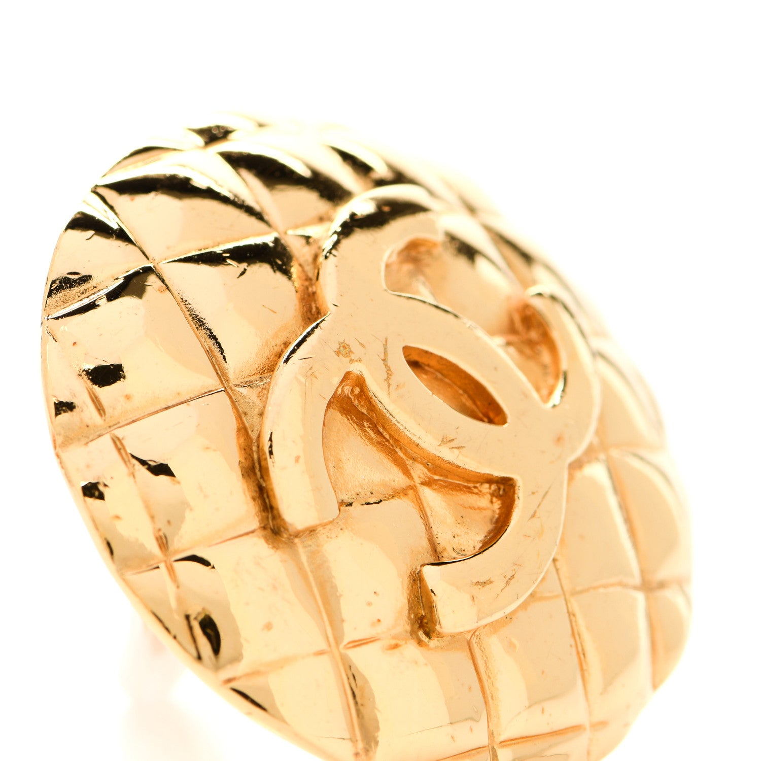 Chanel Metal Quilted CC Round Clip On Earrings Gold 5 of 6