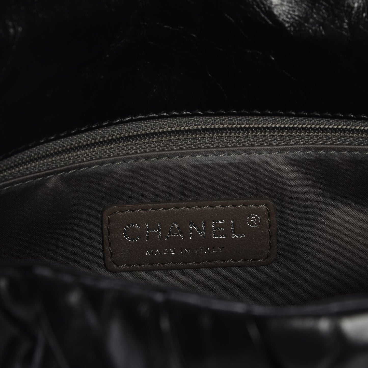 Glazed Calfskin Twisted Medium Flap Black