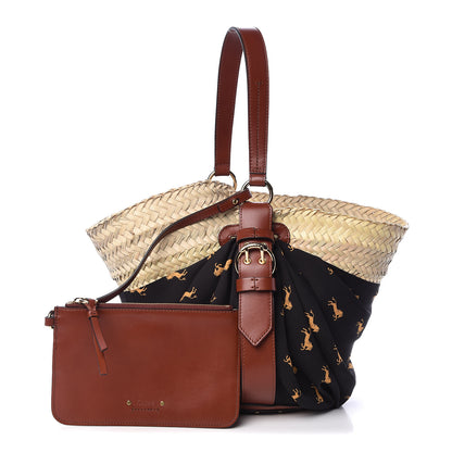 Chloe Smooth Calfskin Raffia Little Horses Medium Panier Basket Black Yellow 3 of 10