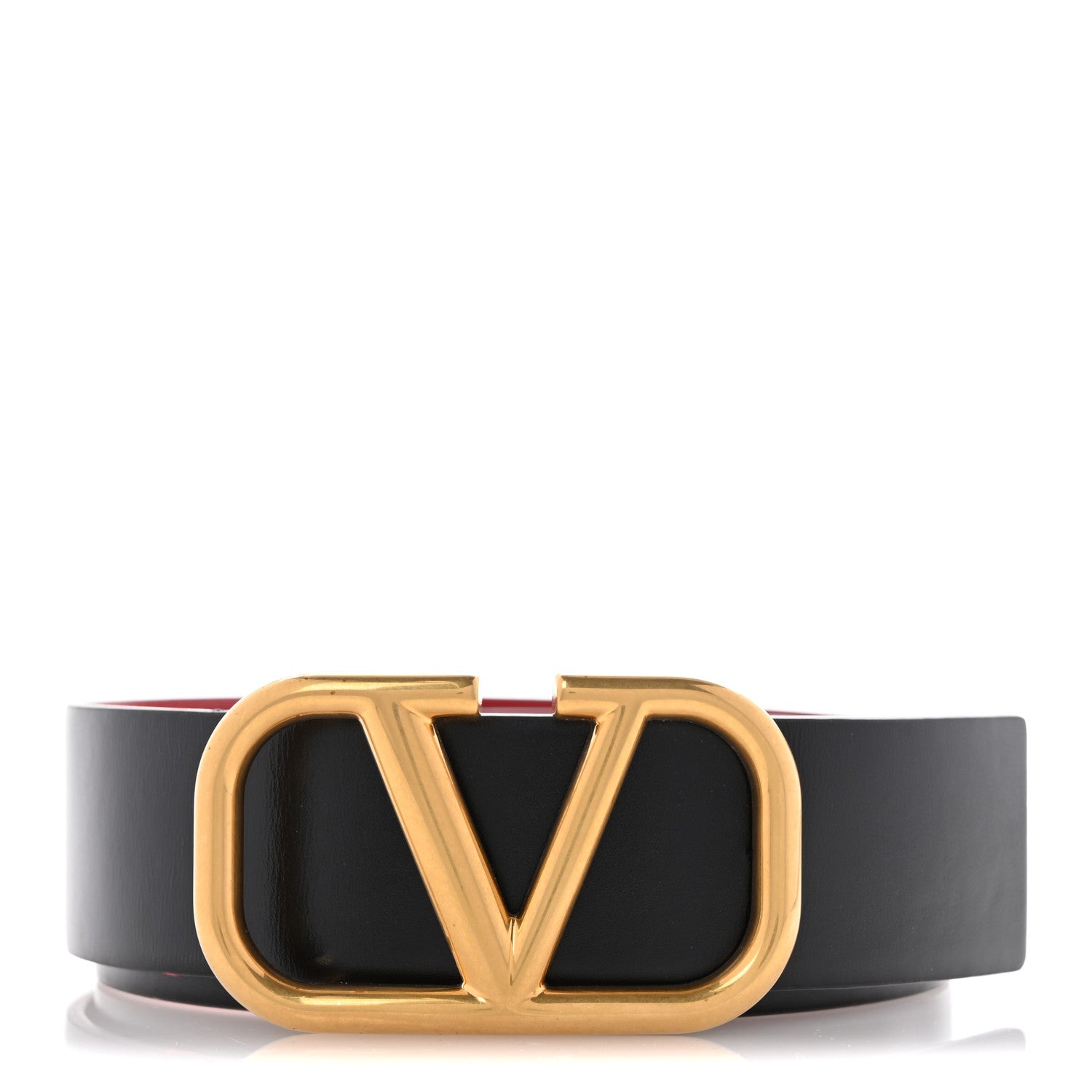 Valentino Garavani Glossy Calfskin 40mm VLogo Reversible Belt 75 30 Black Rouge Pur 1 of 10