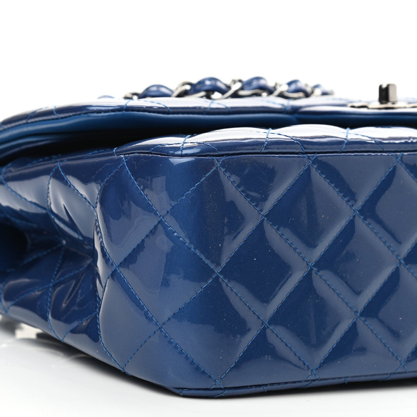 Patent Quilted Jumbo Double Flap Blue