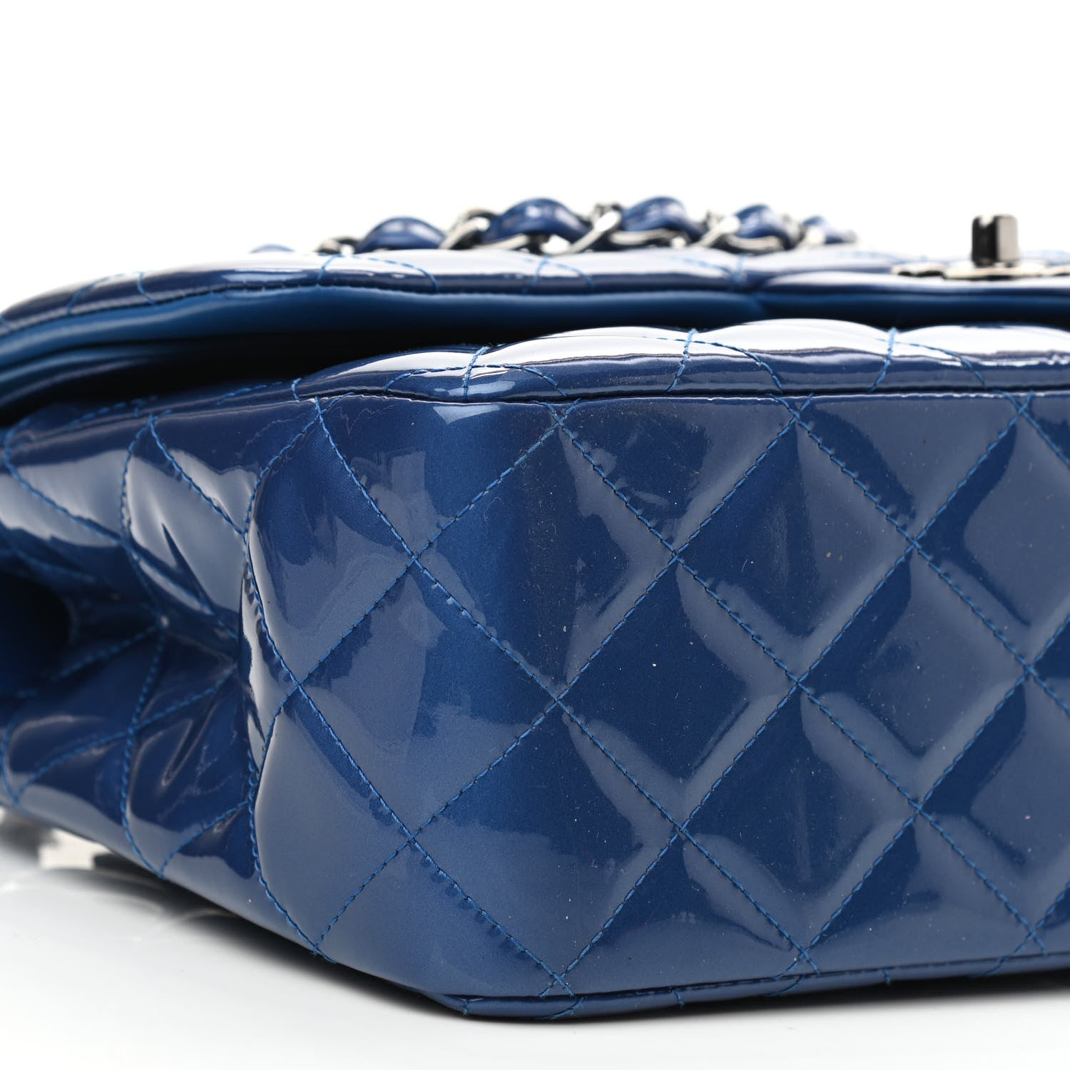 Chanel Patent Quilted Jumbo Double Flap Blue 10 of 11