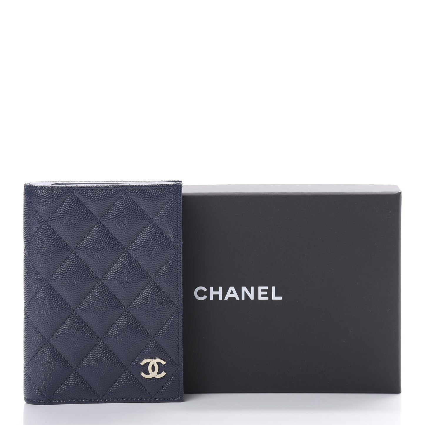 Caviar Quilted Passport Holder Navy Blue