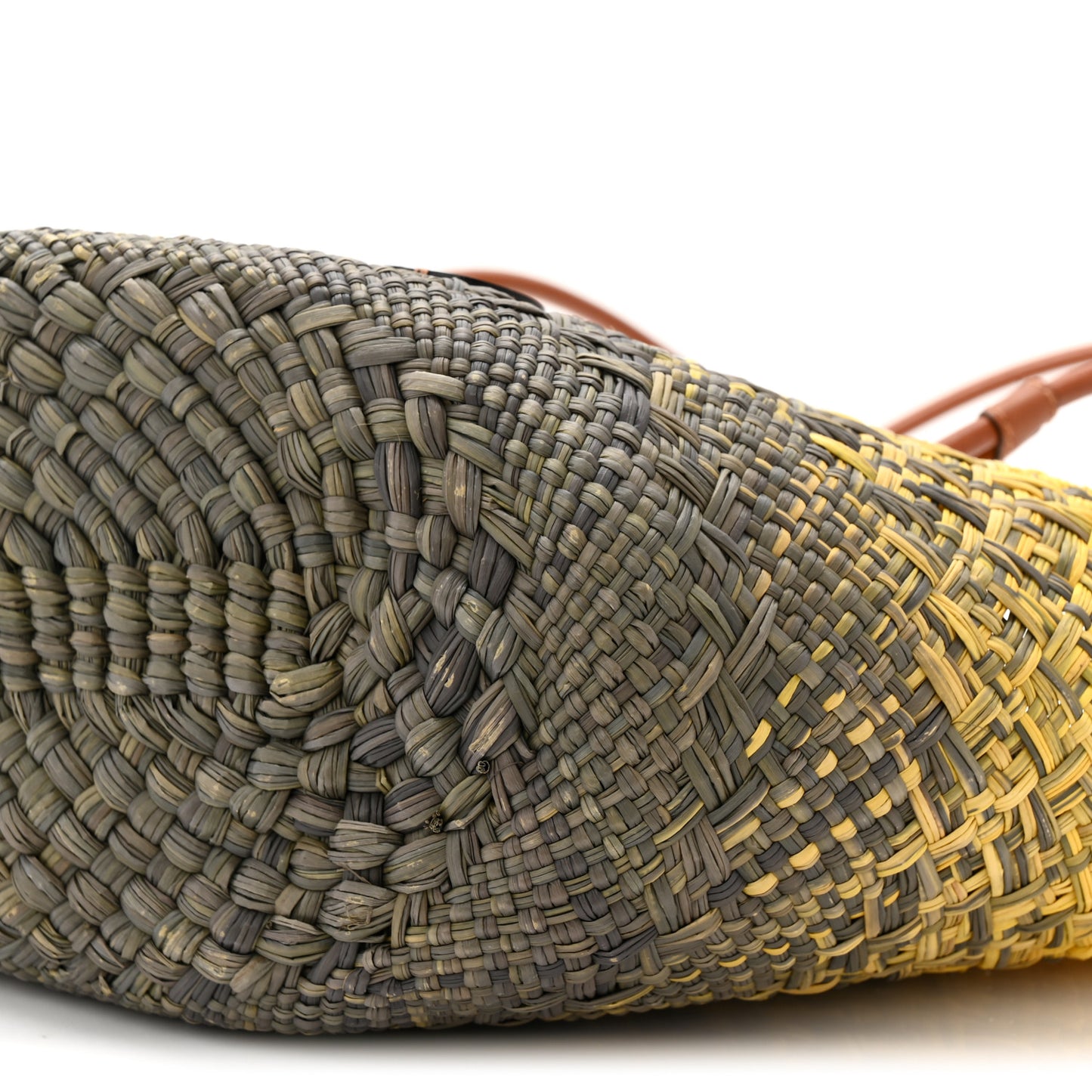 Calfskin Raffia Paulas Ibiza Small Anagram Basket Tote Bag Yellow Green