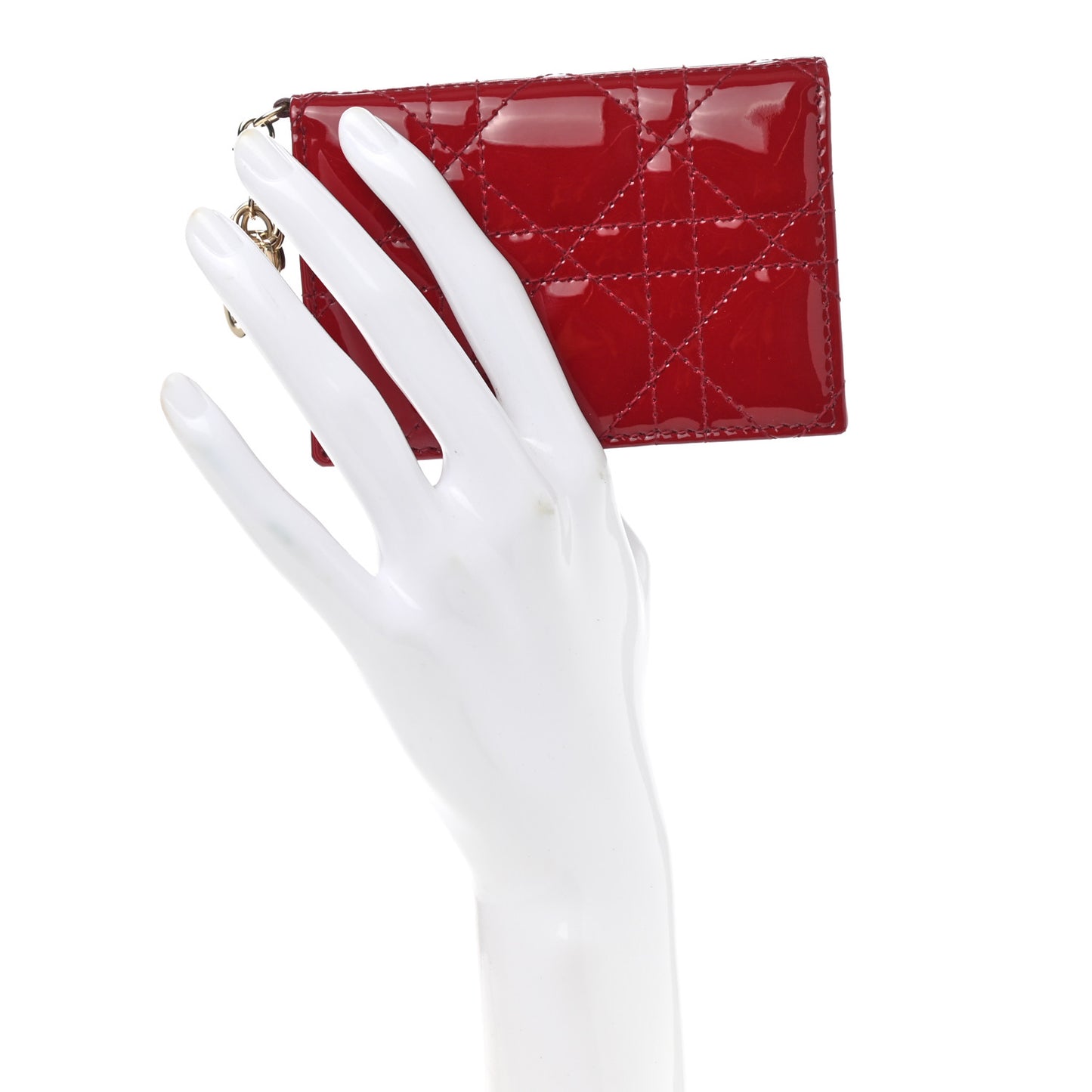 Patent Cannage Small Lady Dior Flap Card Holder Scarlet