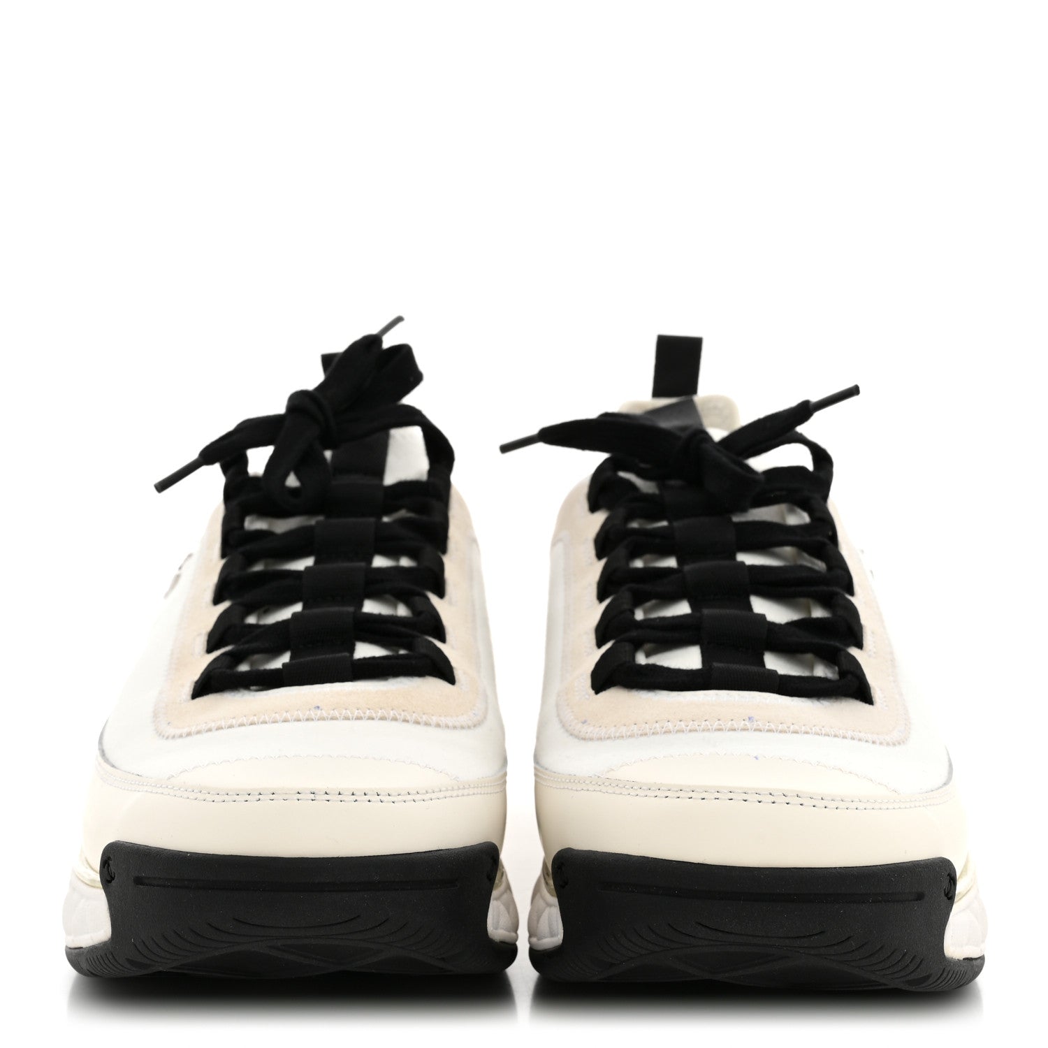 Chanel Velvet Calfskin Mixed Fibers Mens CC Sneakers 44 Ivory Black 3 of 11