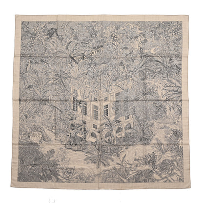 Hermes Cashmere Silk Faubourg Tropical Shawl 140 Naturel Gris Anthracite 1 of 5