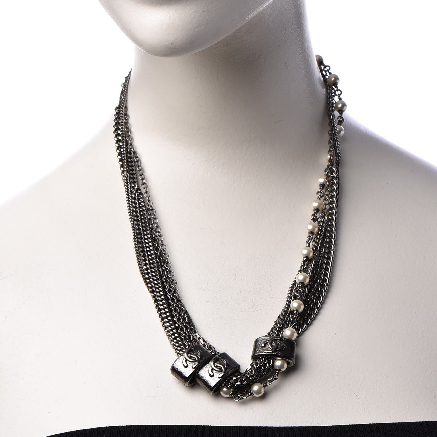 Chanel Pearl CC Multistrand Necklace Ruthenium 2 of 7