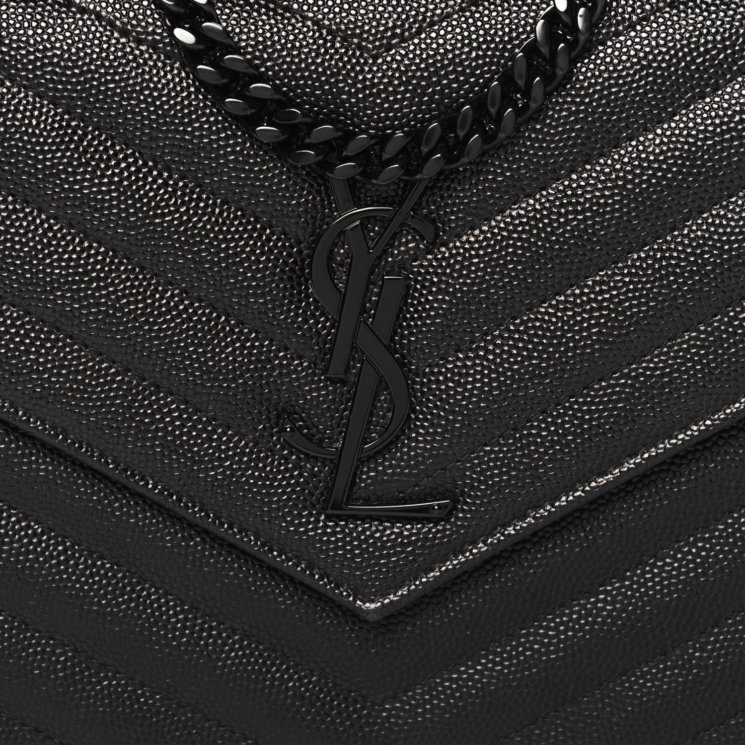 Saint Laurent Grain De Poudre Matelasse Chevron Monogram Monochrome Chain Wallet Black 8 of 13