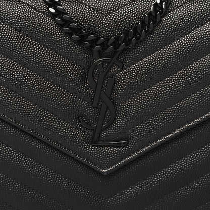 Saint Laurent Grain De Poudre Matelasse Chevron Monogram Monochrome Chain Wallet Black 8 of 13