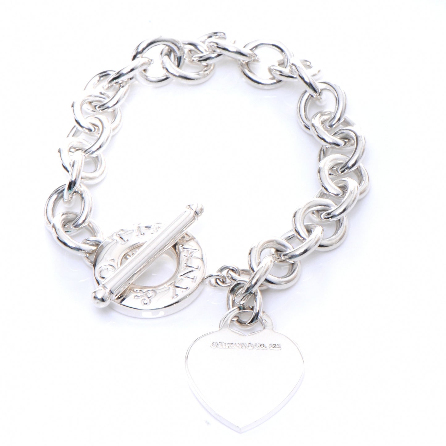 Sterling Silver Heart Tag Toggle Bracelet