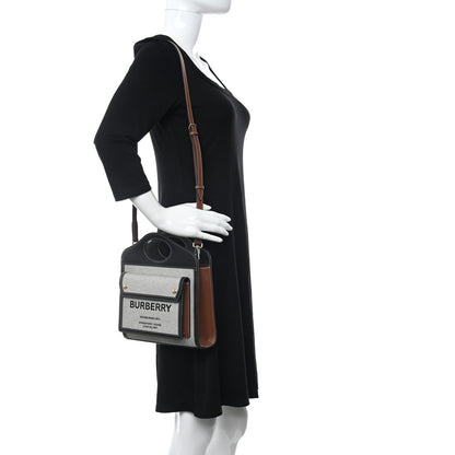 Burberry Canvas Smooth Calfskin Two Tone Mini Pocket Bag Black Tan 2 of 8