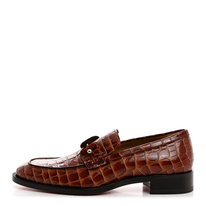 Christian Louboutin Croc Calfskin Embossed Chambelimoc Loafers 40.5 Acajou 1 of 8