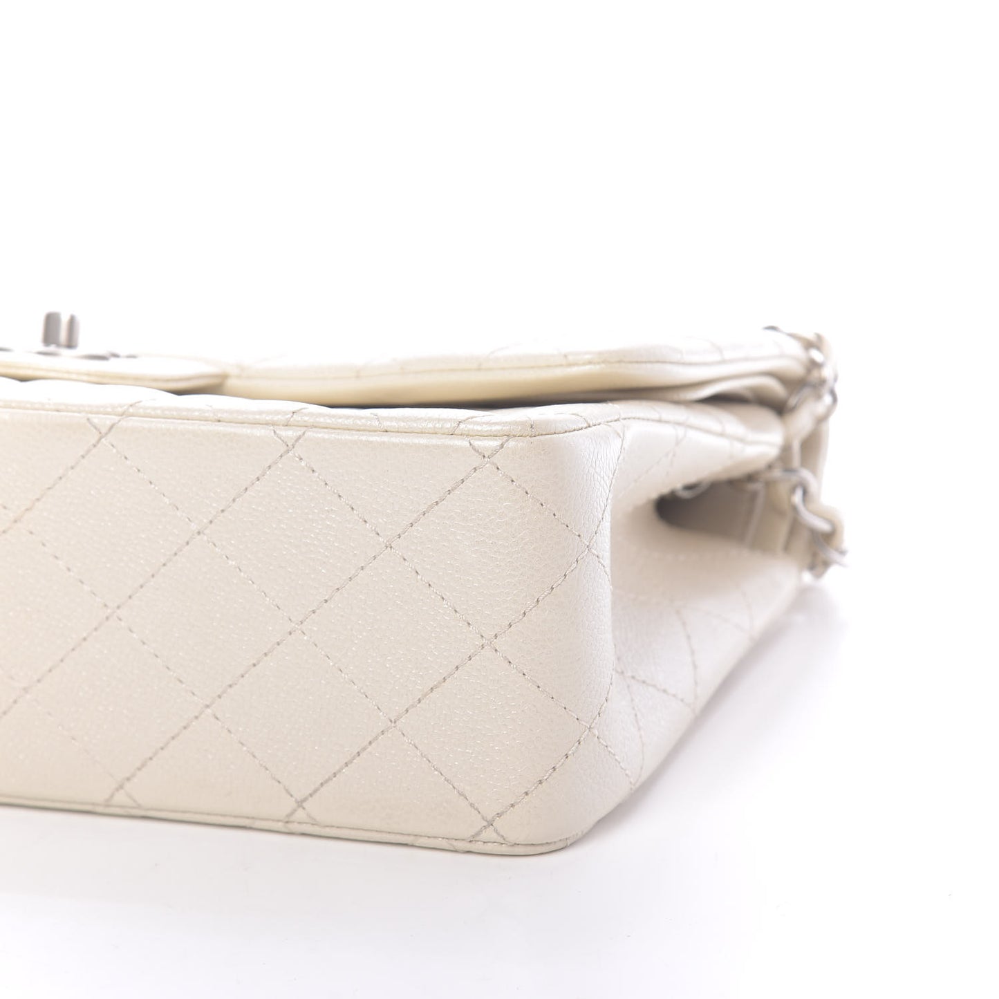 Pearly Caviar Quilted Jumbo Double Flap Dark White