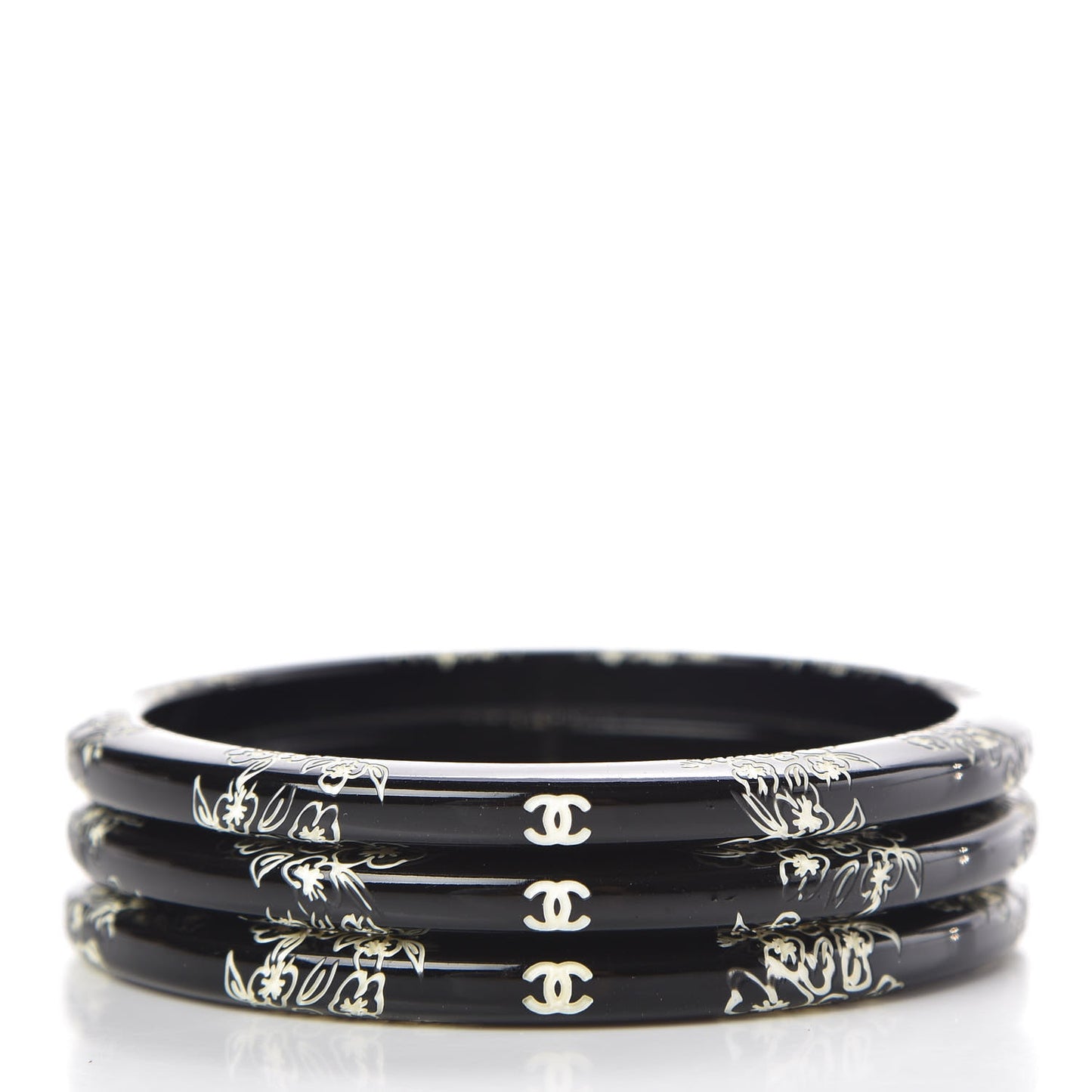 CC Camellia Engraved Bangle Set 3 Black