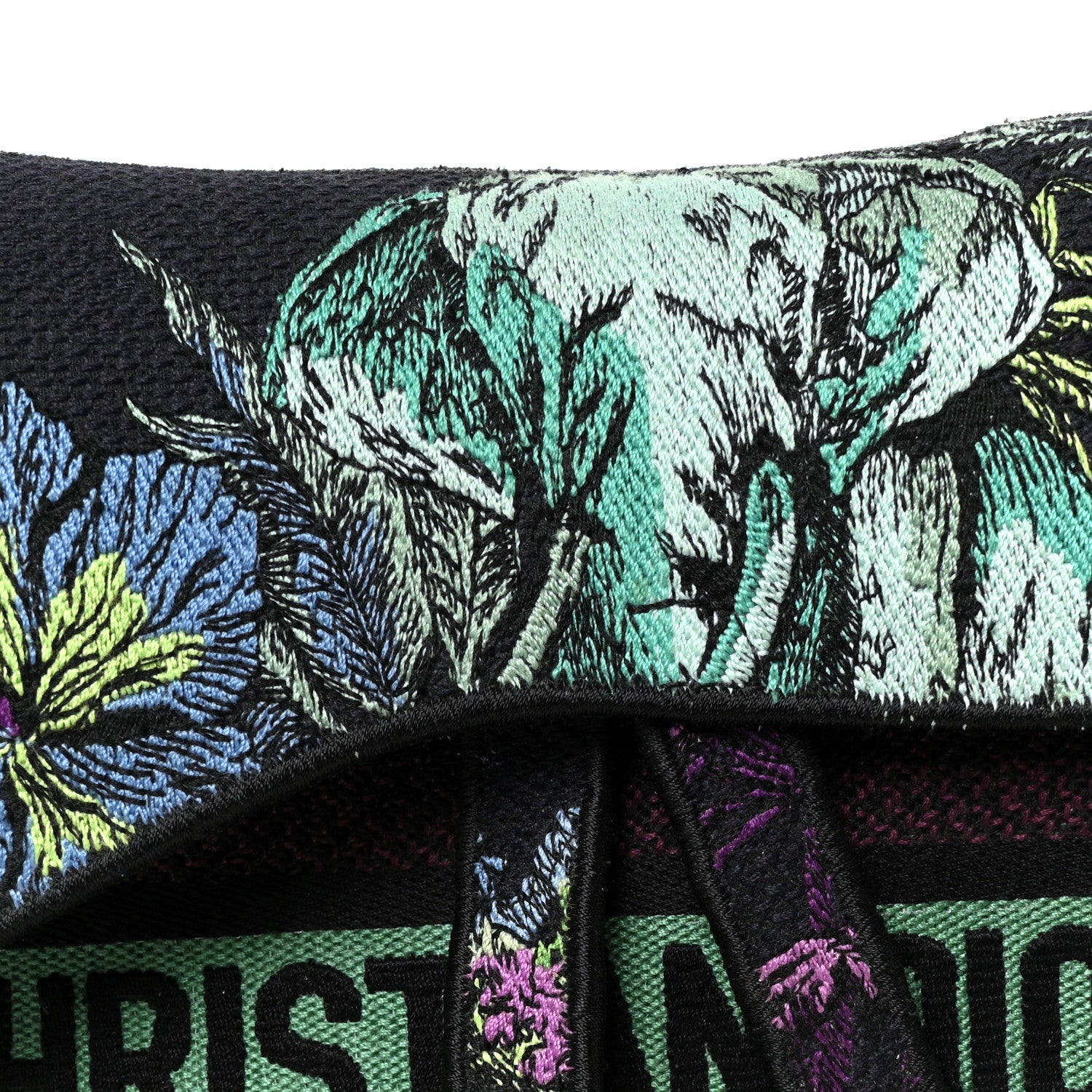 Christian Dior Canvas Embroidered Petites Fleurs Saddle Bag Black Multicolor 8 of 12