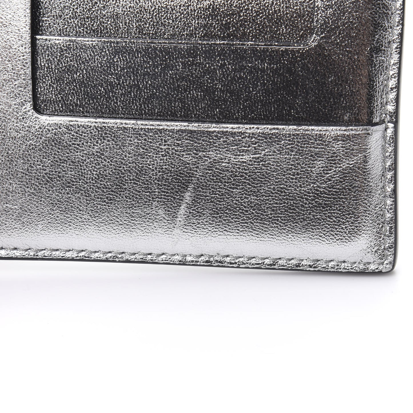 Metallic Calfskin Card Holder Silver