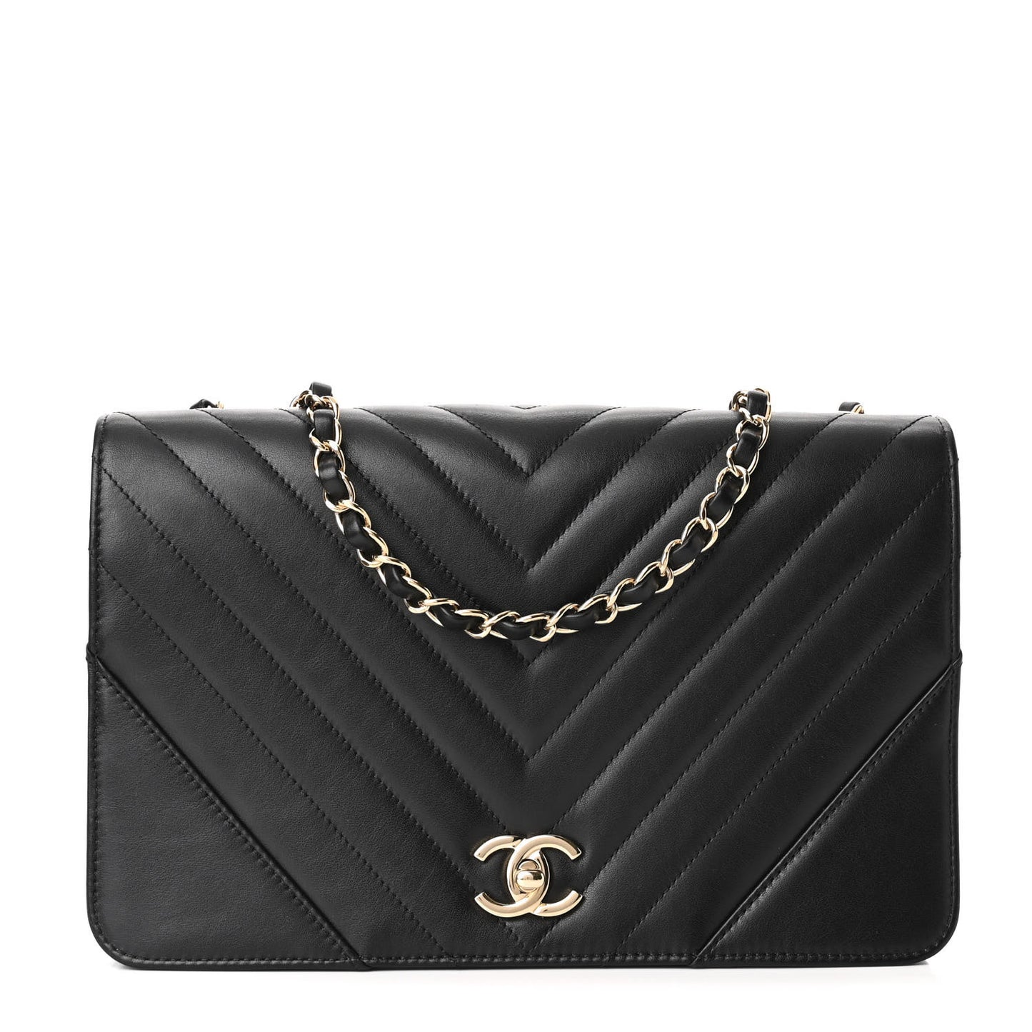 Lambskin Chevron Quilted Mini Statement Flap Black